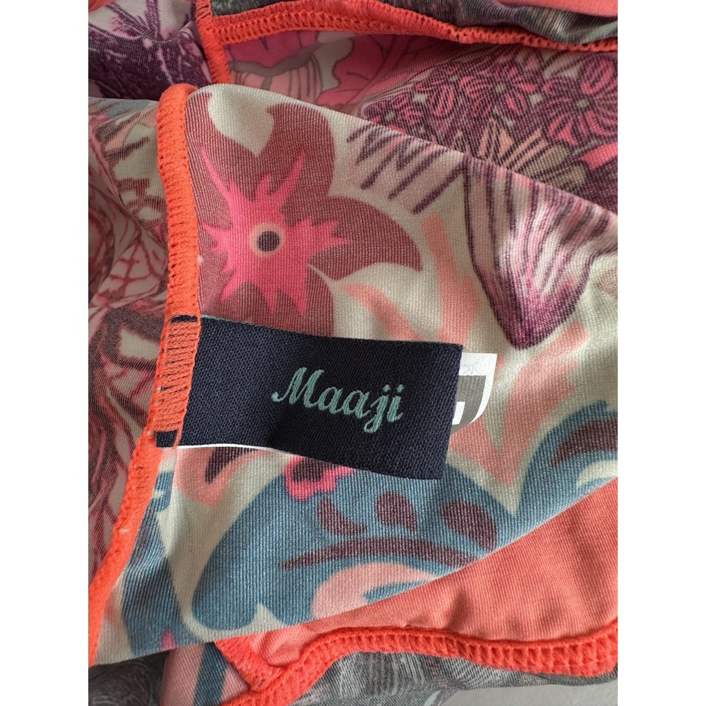 Maaji Maxi Dress Large Pink Mixed Print Lace Detail Boho Tiered Spaghetti Strap - Picture 8 of 10